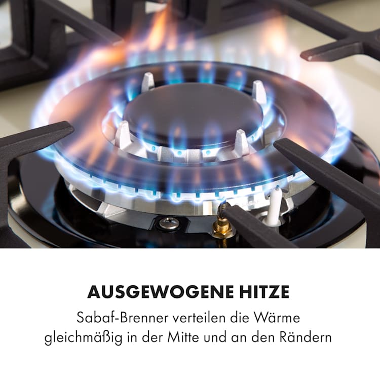 Victoria 4 Zonen Gaskochfeld 4-flammig Sabaf-Brenner Glaskeramik 4 | Elfenbein