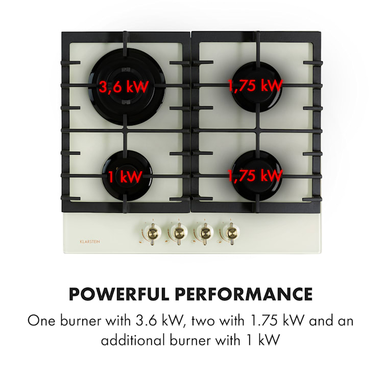 Victoria, 4-Zone Gas Hob, 4-Burner, Glass Ceramic, Ivory 4 | Ivory