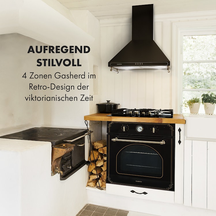 Victoria 4 Zonen Gaskochfeld 4-flammig Sabaf-Brenner Glaskeramik 4 | Schwarz