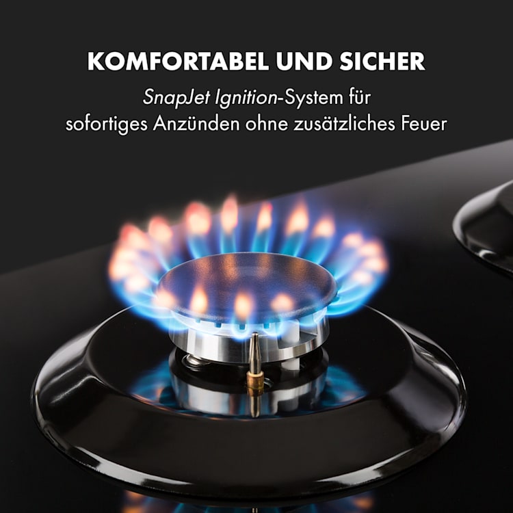 Victoria 4 Zonen Gaskochfeld 4-flammig Sabaf-Brenner Glaskeramik 4 | Schwarz