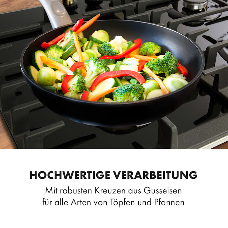 Victoria 4 Zonen Gaskochfeld 4-flammig Sabaf-Brenner Glaskeramik 4 | Schwarz
