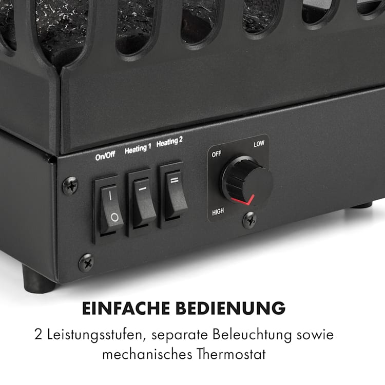 Kamini FXL Elektrischer Kamin Kamineinsatz 1000/2000W 2W LED schwarz 65 cm