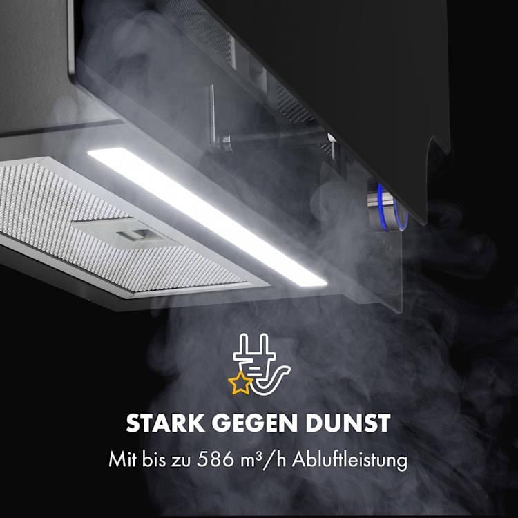 Amelia Dunstabzugshaube 123W 60x47x23,5cm LED-Beleuchtung Touch-Drehregler Glas 60 cm | Schwarz