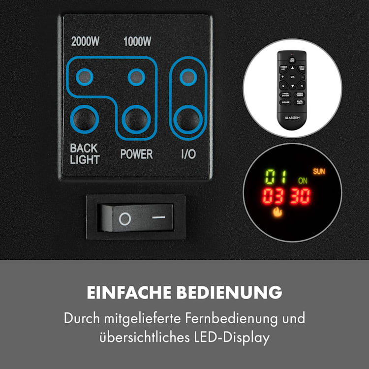 Basel Baseline Elektrokamin 2000 Watt 2 Heizstufen 7 Farben Glas