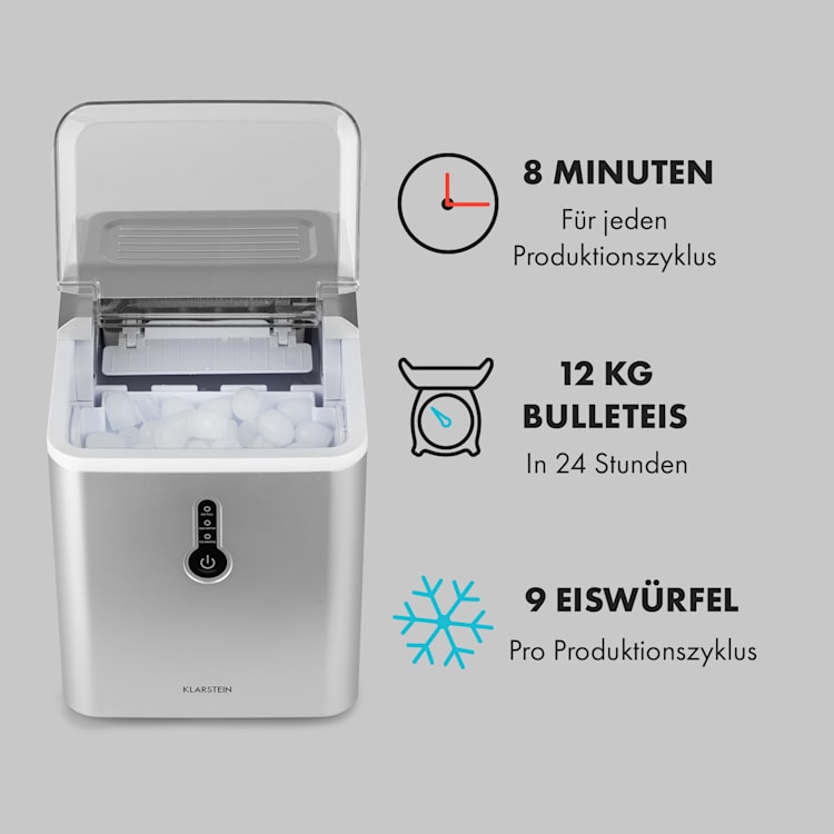 Chillout Eiswürfelmaschine Bulleteis 12kg/24h Wassertank: 1,5 l Silber