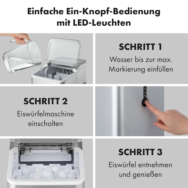 Chillout Eiswürfelmaschine Bulleteis 12kg/24h Wassertank: 1,5 l Silber