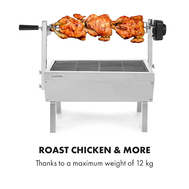 Sauenland Mini, forgó grill nyárssal, forgó nyárs, 4 W, 12 kg max., nemesacél