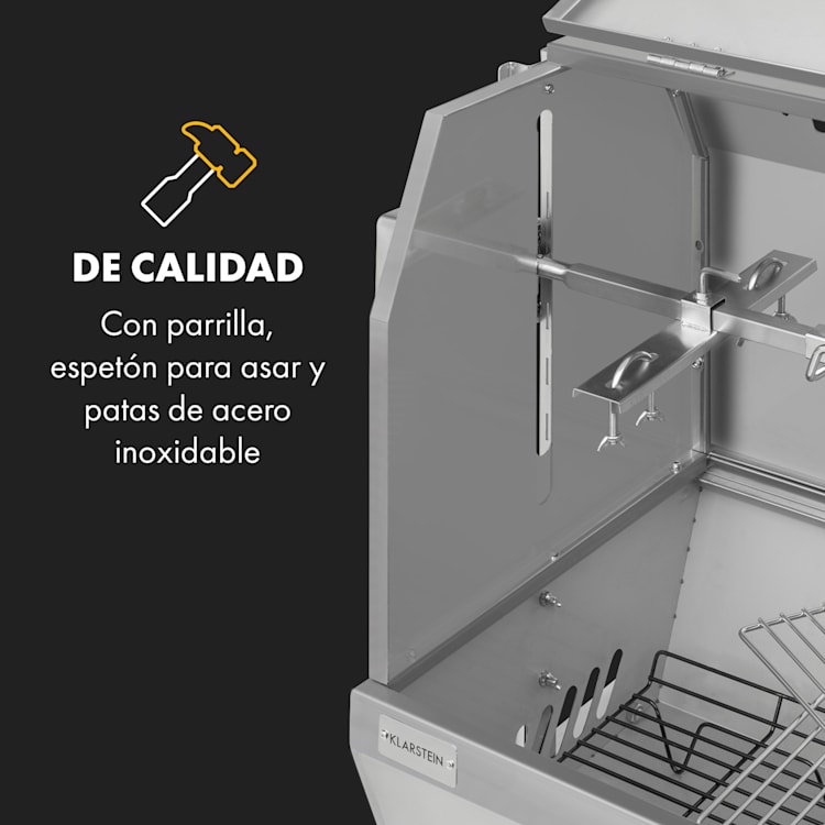 Sauenland Pro XL Asador de cochinillo espetón 15W 4 ruedas acero inoxidable