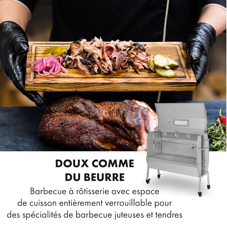 Sauenland Pro XL barbecue à cochon de lait rôtissoire 15 W 4 roulettes inox