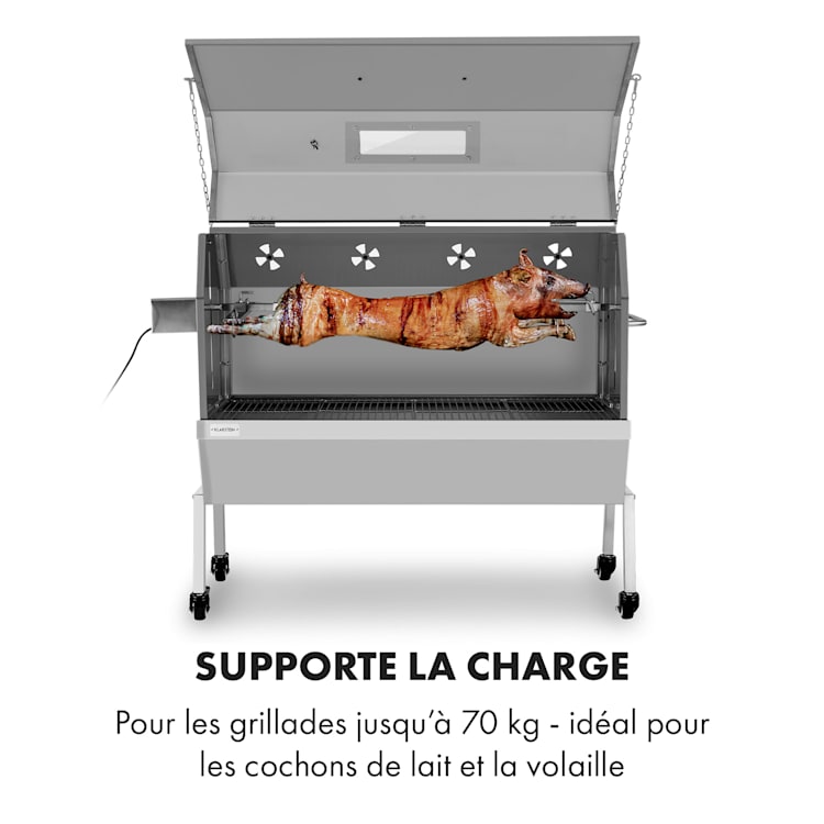 Sauenland Pro XL barbecue à cochon de lait rôtissoire 15 W 4 roulettes inox