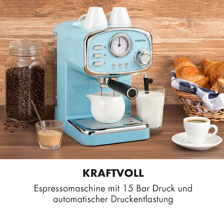 Espressionata Gusto Espressomaschine 1100W 15 Bar Druck Pastellblau