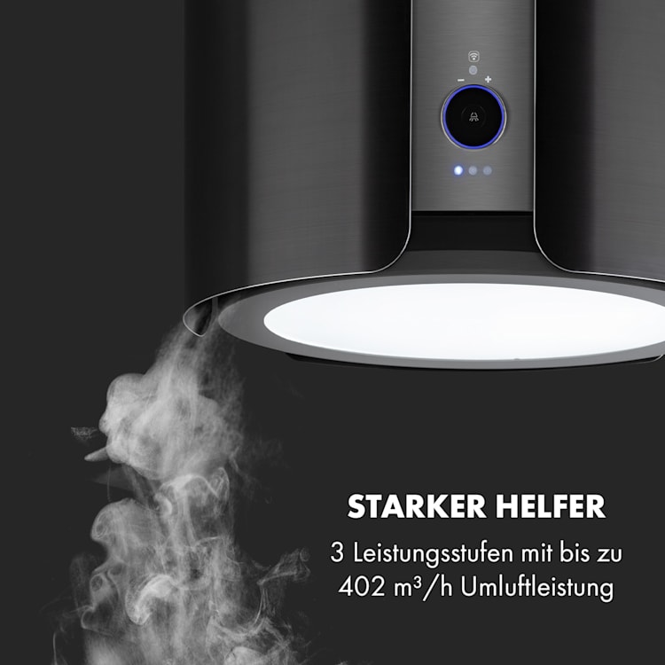 Skyfall Smart Inselabzugshaube Ø45cm Umluft 402m³/h LED Schwarz
