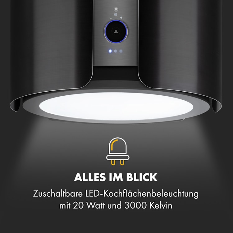Skyfall Smart Inselabzugshaube Ø45cm Umluft 402m³/h LED Schwarz