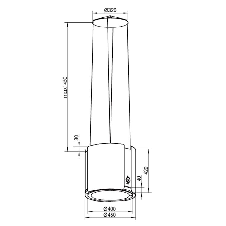Skyfall Smart Inselabzugshaube Ø45cm Umluft 402m³/h LED Schwarz