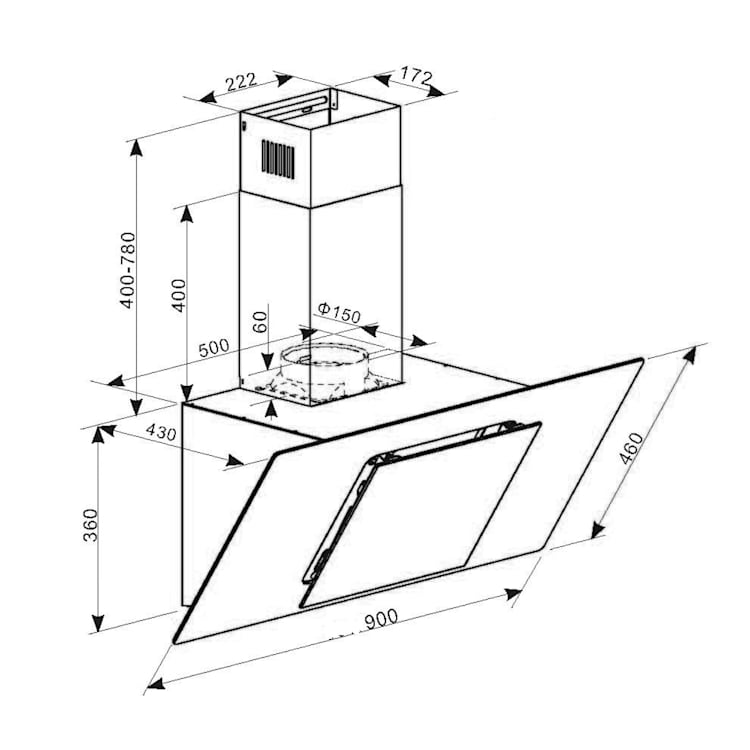 Eleonora 90 Dunstabzugshaube 420 m³/h Touch-Panel Ambiente-Licht EEK A++ 90 cm | Weiß