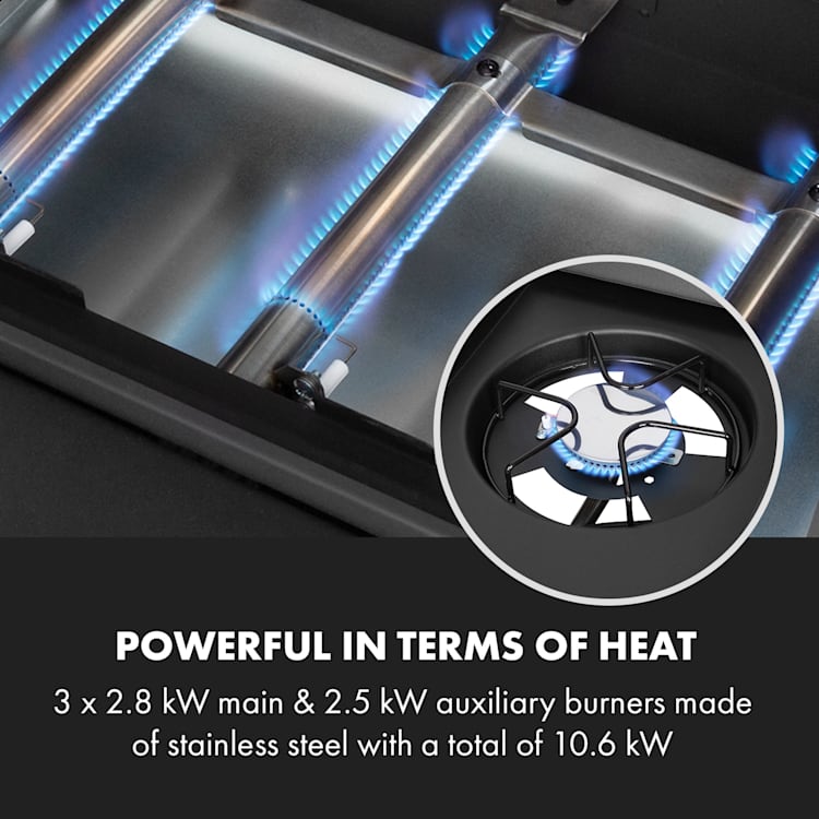 Valdosta 3.1 gasbarbecue 3 x 2,8 kW + 2,5 kW branders rvs mobiel