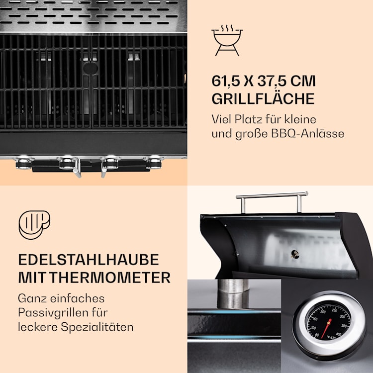 Valdosta 4.1 Gasgrill 4 x 2,8 kW + 2,5 kW Brenner Edelstahl mobil
