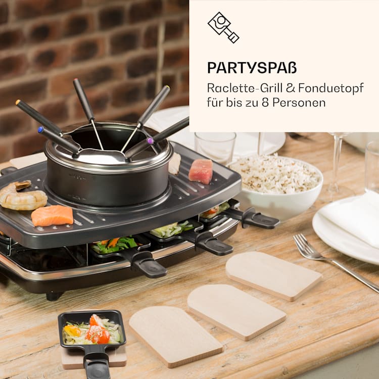Entrecote 2-in-1 Raclettegrill & Fondue Naturstein 1100W 8 Personen inkl. Pfannenuntersetzern
