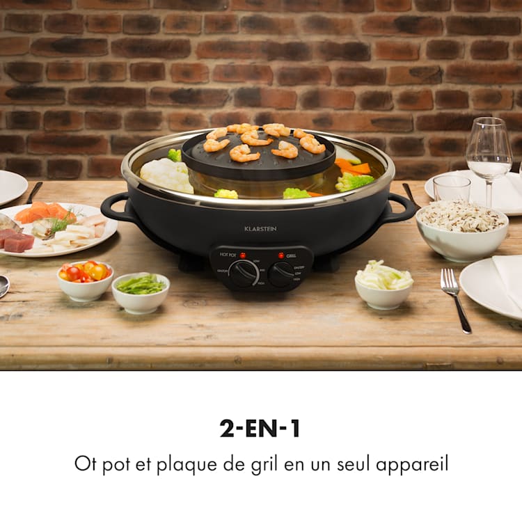 Szechuan 2-en-1Hot Pot et plaque à grillades 5l 1350 / 600 W noir Noir
