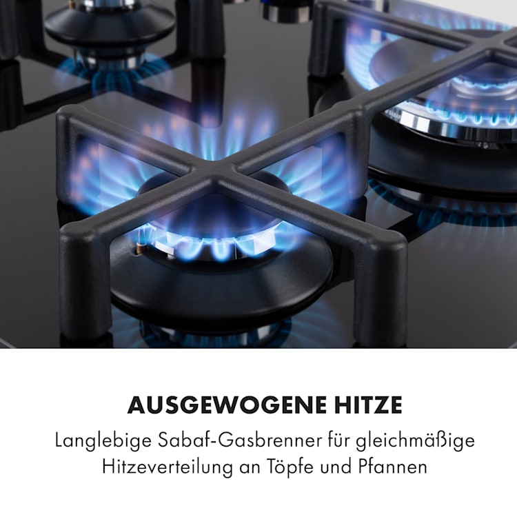 Illuminosa 4 Gaskochfeld 4-flammig Sabaf-Brenner Glaskeramik 4 | Schwarz