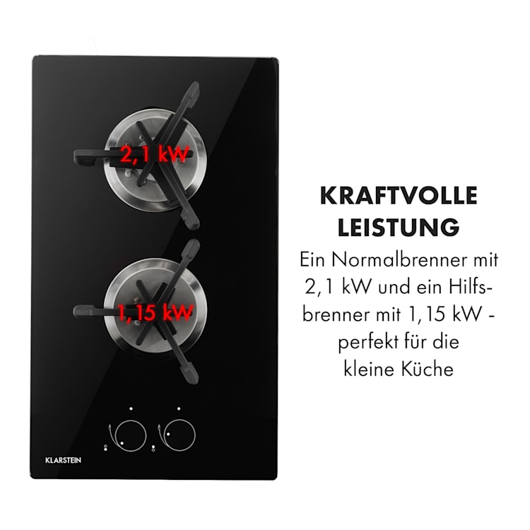 Trifecta Domino Gaskochfeld 2-flammig Triangle-Brenner Glaskeramik 2 Brenner | Schwarz