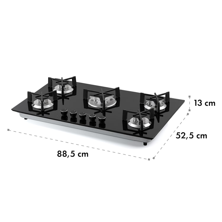 Trifecta 5 Gaskochfeld 5-flammig Triangle-Brenner Glaskeramik 5 Brenner | Schwarz