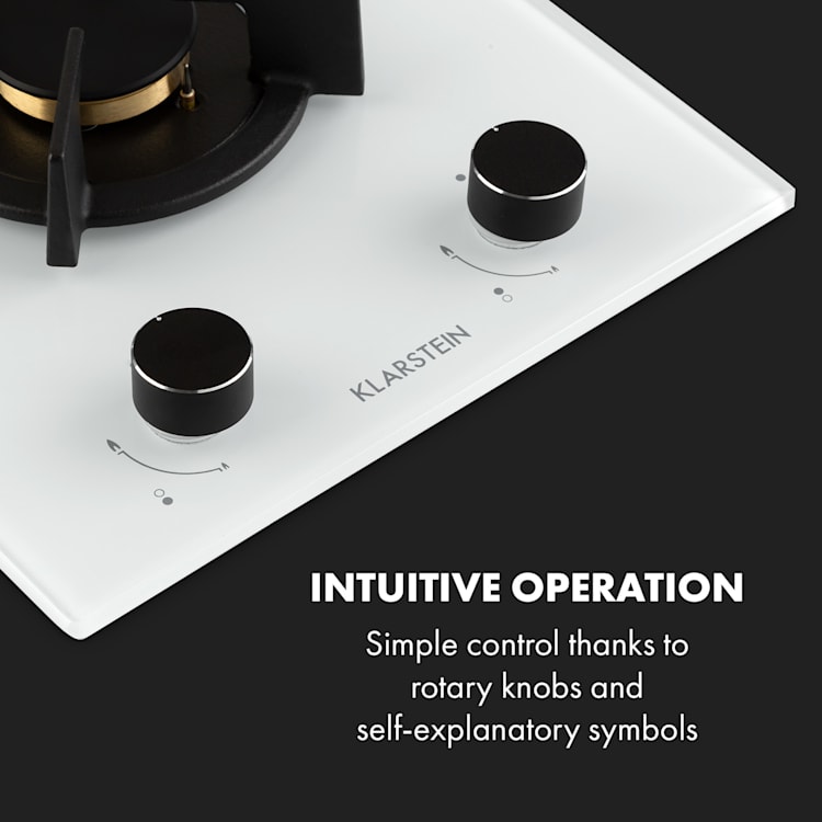 Goldflame Domino gas hob 2-burner brass burner glass ceramic 2 burners | White