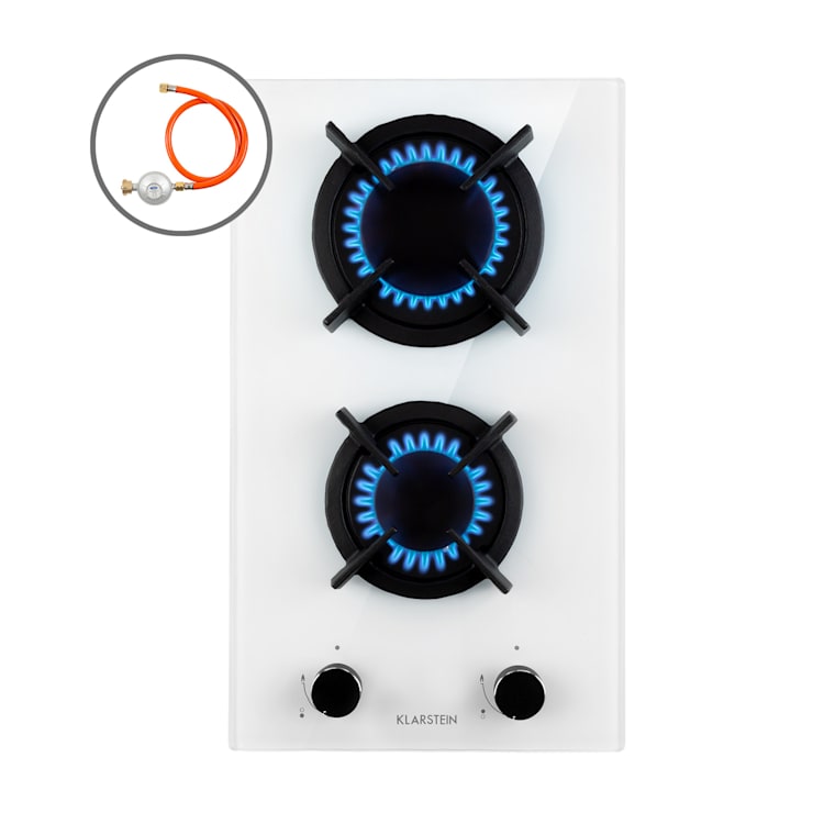 Goldflame Domino Gaskochfeld 2-flammig Messing-Brenner Glaskeramik 2 Brenner | Weiß