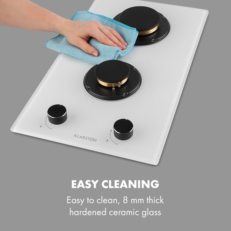 Goldflame Domino gas hob 2-burner brass burner glass ceramic 2 burners | White