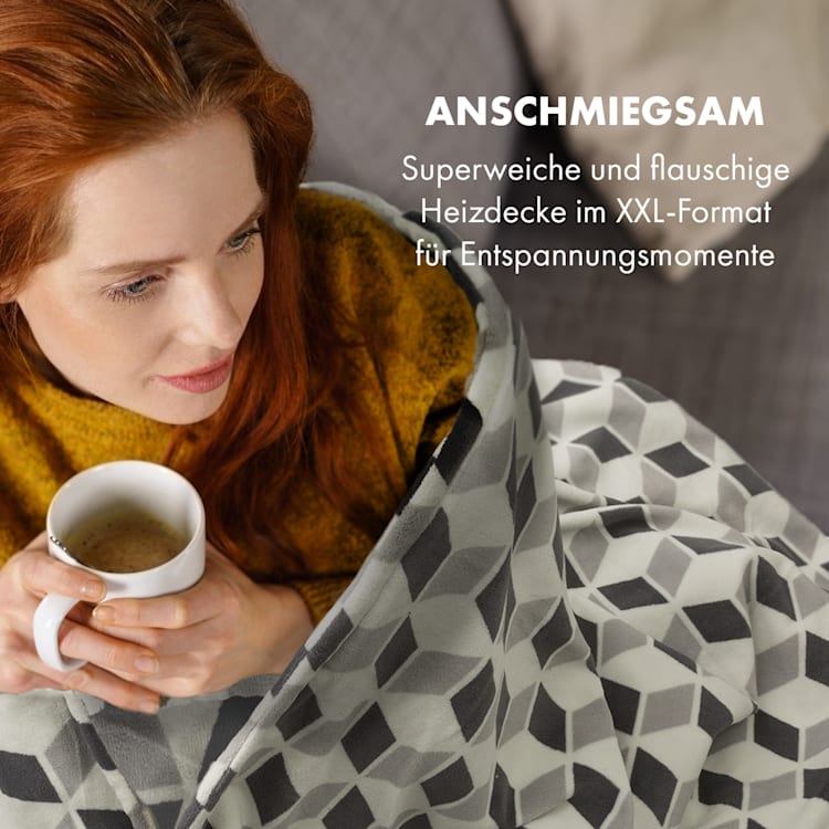 Dr. Watson XXL Heizdecke 3 Leistungsstufen waschbar 200x180cm Mikroplüsch Grün gemustert | XXL