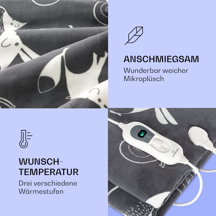 Dr. Watson XXL Heizdecke 3 Leistungsstufen waschbar 200x180cm Coral Fleece Anthrazit gemustert | XXL