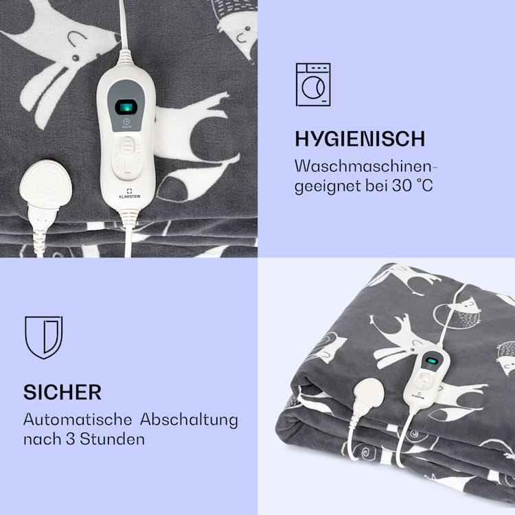 Dr. Watson XXL Heizdecke 3 Leistungsstufen waschbar 200x180cm Coral Fleece Anthrazit gemustert | XXL