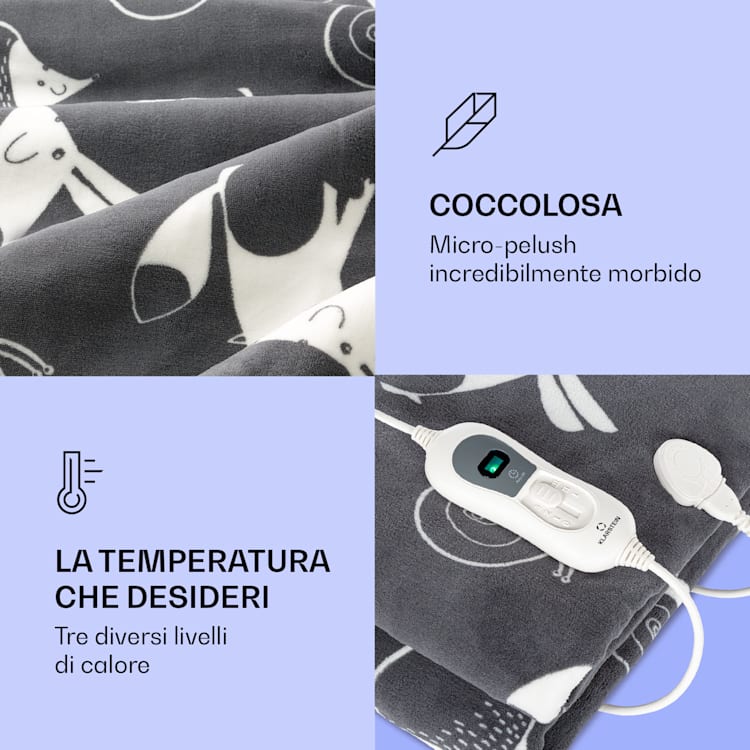 Dr. Watson XXL, Coperta Termica, 200x180cm, Coral Fleece, 120W, animali antracite Antracite A Fantasia | XXL