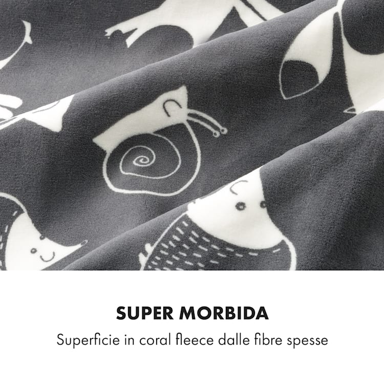 Dr. Watson XXL, Coperta Termica, 200x180cm, Coral Fleece, 120W, animali antracite Antracite A Fantasia | XXL
