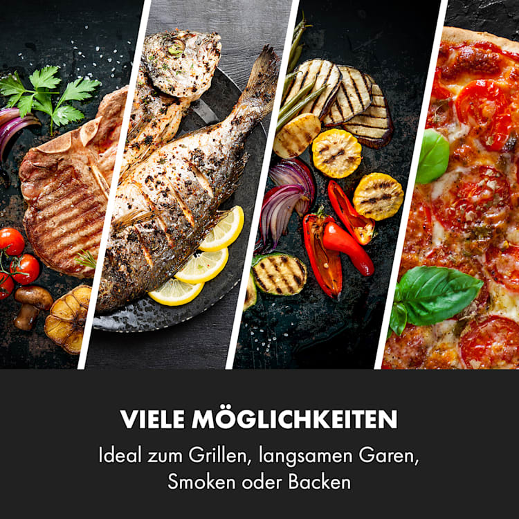 Duomo Kamadogrill Thermometer Seitentische mobil Edelstahl Keramik Ø49cm Gusseisenrost