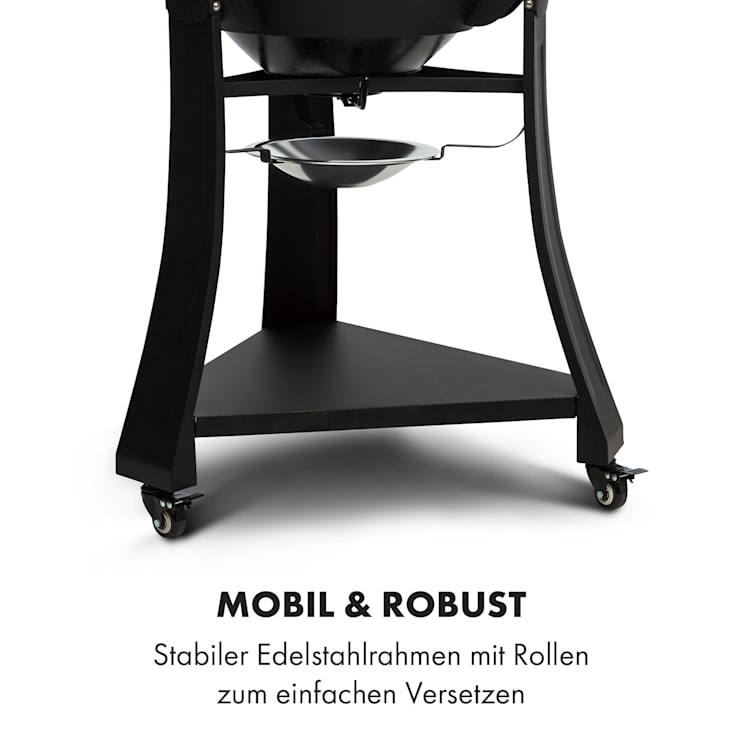 Duomo Kamadogrill Thermometer Seitentische mobil Edelstahl Keramik Ø49cm Gusseisenrost
