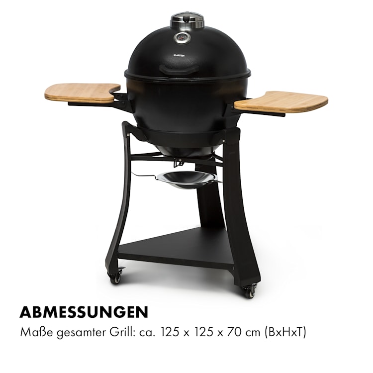 Duomo Kamadogrill Thermometer Seitentische mobil Edelstahl Keramik Ø49cm Gusseisenrost