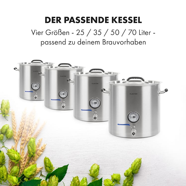 Brauheld Pur 50 Maischekessel 50 Liter ohne Heizelement Thermometer Edelstahl 50 Ltr