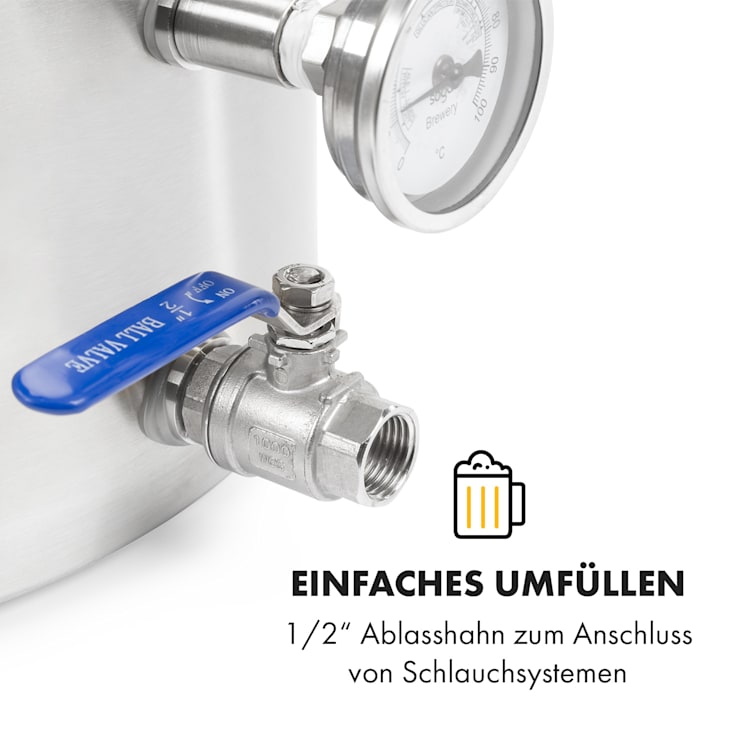 Brauheld Pur 70 Maischekessel 70 Liter ohne Heizelement Thermometer Edelstahl 70 Ltr