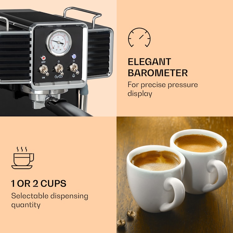 Gusto Classico, aparat za espresso, 1350 W, tlak 20 barov, rezervoar za vodo: 1,5 litra Črna