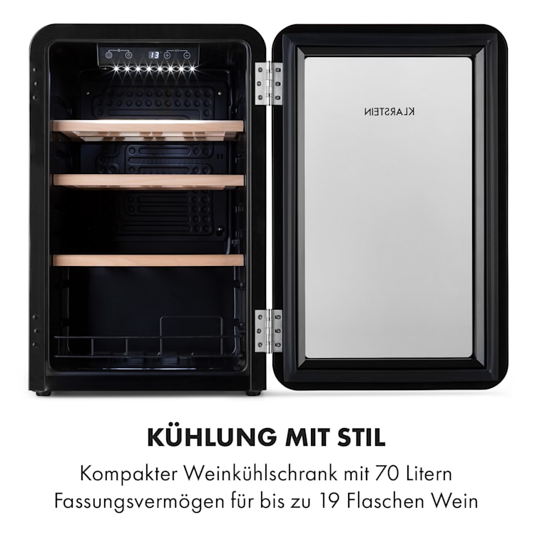 Vinetage 19 Uno Getränkekühler Kühlschrank 70 Liter 4-22°C Retro-Design Schwarz