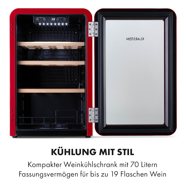 Vinetage 19 Uno Getränkekühler Kühlschrank 70 Liter 4-22°C Retro-Design Rot