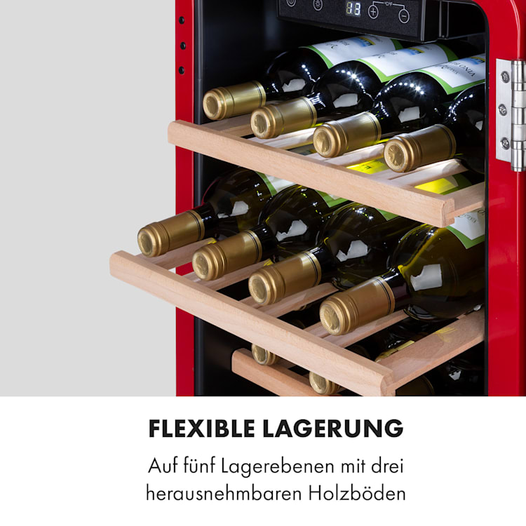 Vinetage 19 Uno Getränkekühler Kühlschrank 70 Liter 4-22°C Retro-Design Rot