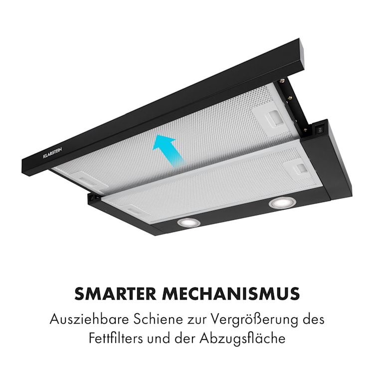 Mariana 60 Flachschirmhaube 500 m³/h Abluft LED Schwarz