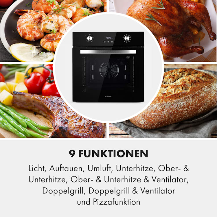 Casteau Elektrischer Einbaubackofen 2800W EEK A 9 Funktionen