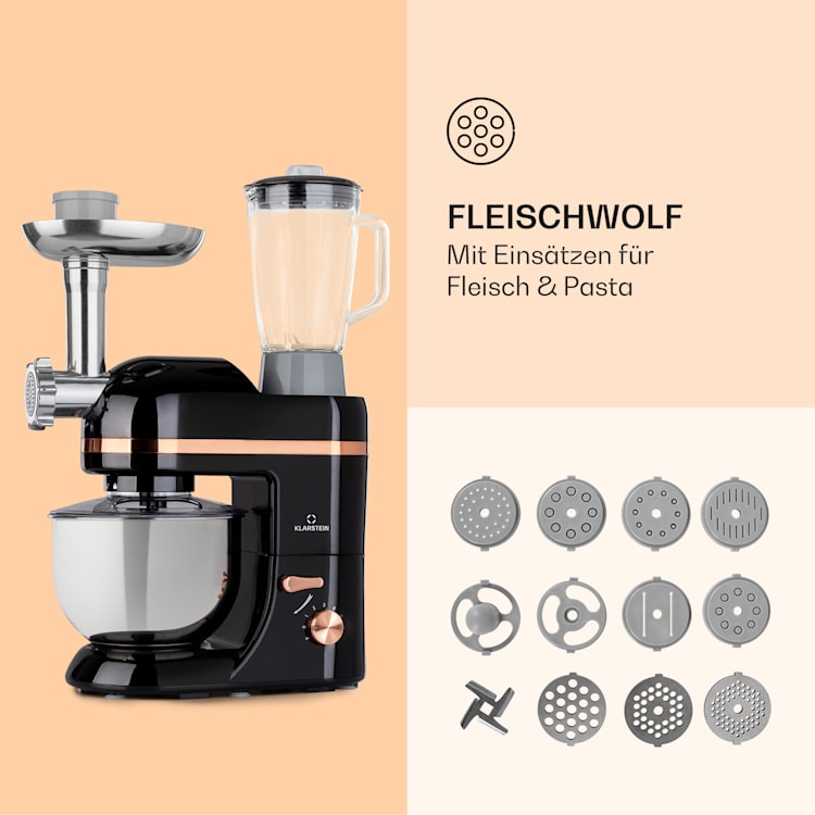 Lucia Elegance Küchenmaschine Mixer Fleischwolf 2000W BPA-frei Schwarz
