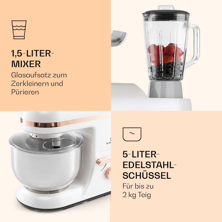 Lucia Elegance Küchenmaschine Mixer Fleischwolf 2000W BPA-frei Weiß