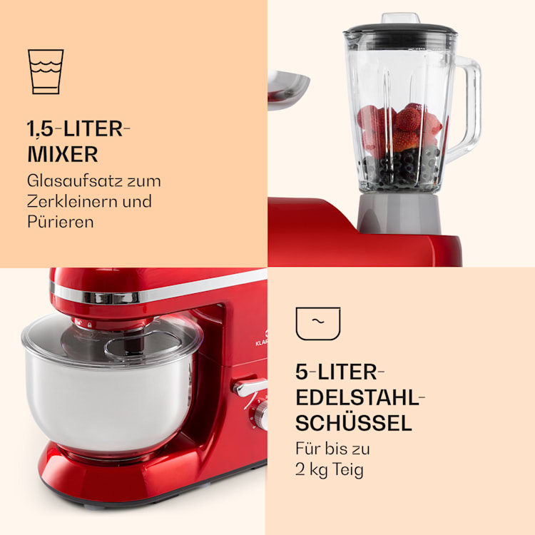 Lucia Elegance Küchenmaschine Mixer Fleischwolf 2000W BPA-frei Rot