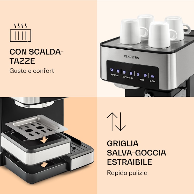 Arabica Comfort Macchina per caffè espresso, 1350W, 20 Bar, 1,8l, pannello di controllo touch in acciaio inossidabile