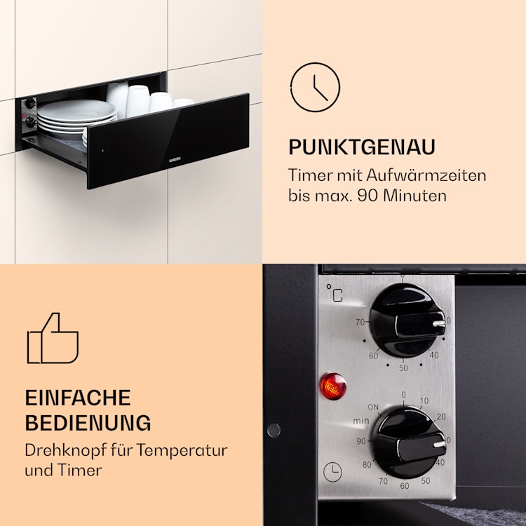 Banquetta Wärmeschublade 410 Watt Thermostat 30-70 °C Timer-Funktion Schwarz